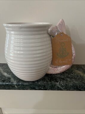 Mermaid at Heart Pink-Handled White Ceramic Mug